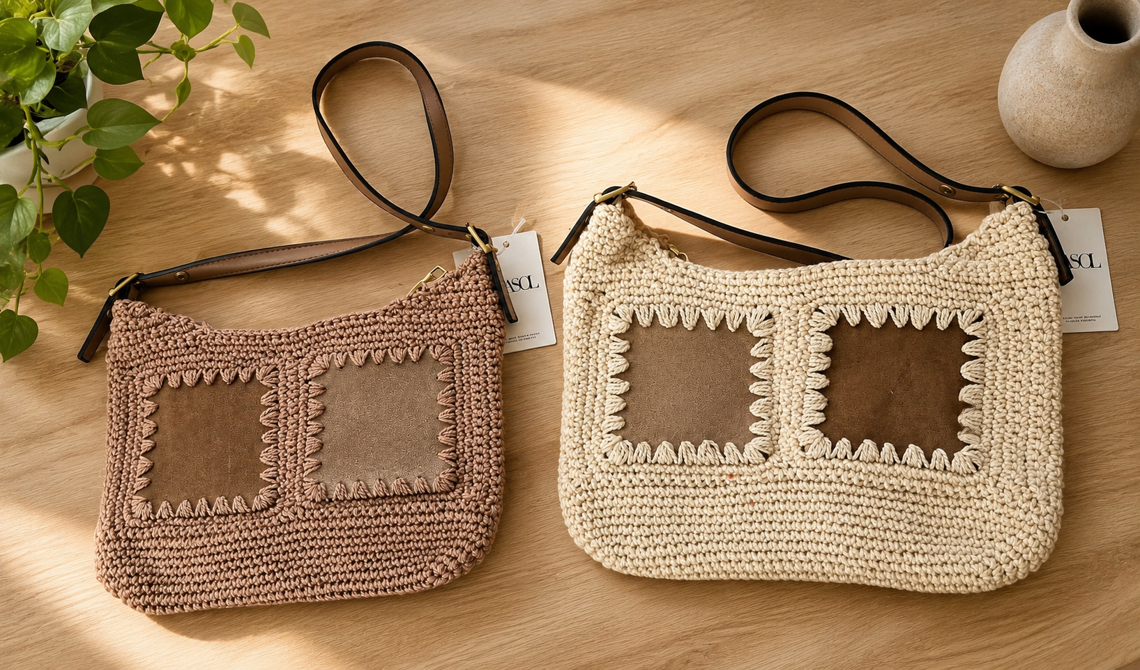 Bolso Crochet Artesanal Hecho a Mano con Detalles en Ante | Diseño Exclusivo